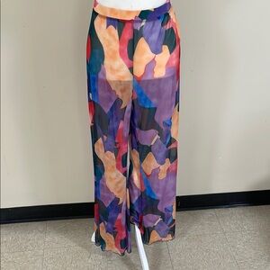 Sheer Orange and Purple Coverup with Geometric Print